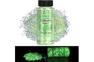 JEMESI Fluorescente Paillettes, 100g Glitter Iridescent, Fluorescente Chunky Glitter Perfetto per Resina Epossidica, Viso, Corpo, Pittura und Artigianato Fai-da-Te - Verde
