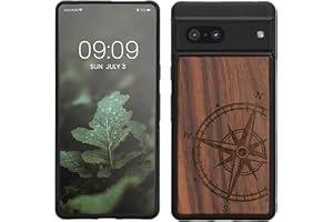 kwmobile Carcasa Compatible con Google Pixel 7 Funda - Funda de Madera de Nogal con Bumper antigolpes - de Aguja magnética