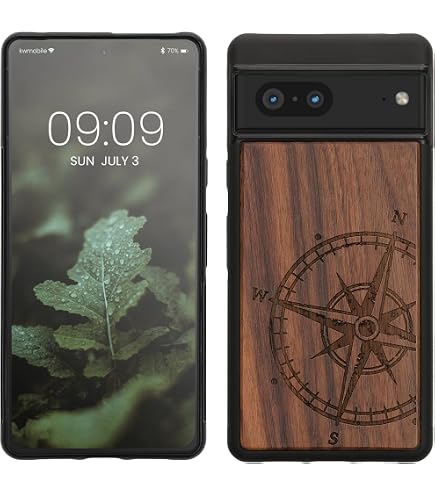 Kwnnobile Holzhülle Für Google Pixel 8 Pro – Dunkelbraun Mit Kompass-Design, Stoßfestes TPU & Einzigartige Maserung