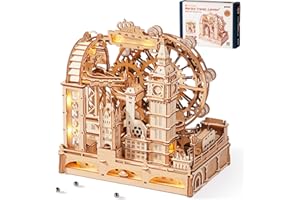 ROKR Marble Travel London EGB01 3D Puzzle Holz Murmelbahn Kugelbahn Modell für Erwachsene mit LED London Eye Big Ben Tower Bridge Bastelset Schreibtisch Dekoration Geschenk für Frauen Männer