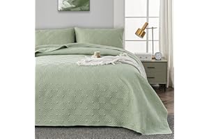 Qucover Colcha Cama 200 Verde, Juego de Colcha Verano Cama 200 Ultrasónica con 2 Fundas de Almohada 50x75cm, Cubrecama 260x280 Microfibra, Manta de Verano Cama 200 Superligera con Patrón Geométrico