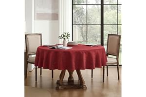 Romanstile Tovaglia rotonda natale capodanno rossa 200 cm Antimacchia elegante Rettangolare Jacquard idrorepellente Tovaglie per Natale Feste Compleanno Albergo, Ristorante, Bar, Caffè, Birstro