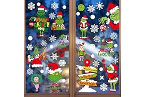 KIKVTER Vetrofanie Natalizie, 9 Fogli Adesivi Natalizi per Finestre, grinch decorazione natale, Adesivi Natalizi Fai-da-te Rimovibili, Adesivi per La Decorazione Della Finestra di Natale di Babbo Natale