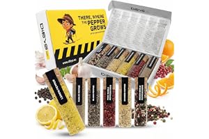 DIBYS Peppar present-set | 6 utvalda peppar-variationer i provrör inkl. recept | Spännande och mångsidig peppar-mix (citron-peppar, rosé-peppar & mer)