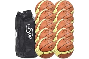 Lusum 10 x Indoor Outdoor Optio Leather Basketballs And Ball Bag