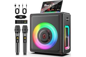 HWWR Karaoke Machine 2 Wireless Microphones, Portable Bluetooth 5.3 Karaoke Speaker for Adults, PA System with Auto Pitch Correction & Echo Adjustment, Supports TWS, SD Card, USB, AUX, Live, REC