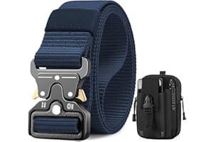 BESTKEE Ceinture Tactique, 3.8 cm Ceinture de Travail Militaire, Boucle en Métal à Dégagement Rapide, Offerte avec Sac Tactique MOLLE