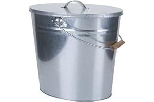 Kamino-Flam Zink-Ascheeimer mit Deckel - Kohleneimer groß, 24 l - Kohleeimer verzinkt - Zinkeimer / Asche-Mülleimer als Kamin-Zubehör, für den Grill & für Kohlen