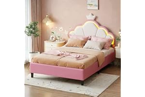LIVLUX Letto imbottito 90 x 200 cm, letto principessa con testiera a LED regolabile e rete a listelli, letto ragazza, design a forma di corona per bambini e adolescenti (rosa, 90 x 200 cm)