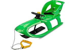 Prime Garden® Motoslitta Volante Premio, slitta per bambini, in plastica, per bambini, con corda di trazione, piedini in metallo, sterzo (verde)