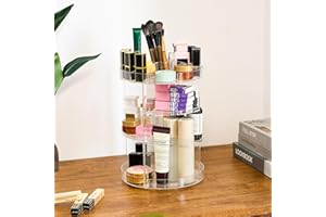 Hawthyhome Makeup Organsier, 360° Rotating Spinning Large Capacity Acrylic Cosmetic Organiser for Skincare, Perfume Accessories and Jewellery, Rubber rings, in Vanity Table,dressing table Bedroom