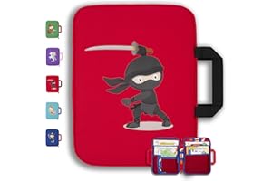 GRINSEZWERGE Custodia per 8 libri TipToi Plus TipToi penna e accessori | Borsa tablet per bambini ad esempio per Fire HD Kids | Tip TOI Starter Set libro | Custodia Case Cuffie Ninja