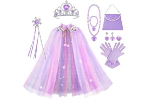 Vicloon Prinsessaka, 11 st kappa med glänsande paljetter prinsessa kostym, trollstav, halsband, ring och örhängen, prinsessklänning för fest, rollspel, halloween