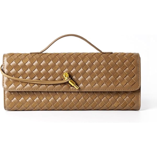 Women's Faux Crocodile Grain Envelope Clutch Bag – Brown Leather Look Evening Purse
