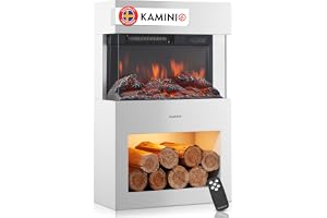 KAMINIO Elektrisk kamin HENRI - Elektrisk kamin med värme, 3D-flammeseffekt, vedfack, fjärrkontroll