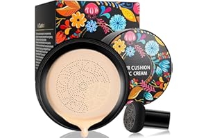 NUEDSFXO CC Cream - Foundation & Pilzkopfschwamm, Feuchtigkeitsspendender Concealer Pilzkopf Luftkissen, Lang Anhaltende Aufhellende Make-up-Basis, Gleichmäßiger Hautton für Alle Hauttypen (Natürlich)