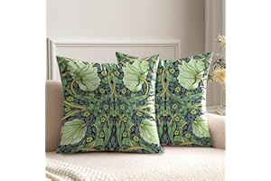 HUASHUZI Poszewki na poduszki William Morris 45 x 45 cm zielone liście dekoracje dwustronny wzór poszewka na poduszkę zestaw 2 wystrój domu na sofę ławkę kanapę