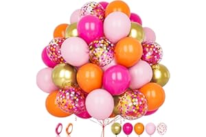 Balloon Dance 60 Pièces Ballons Rose Orange, 12 Pouces Métallique Chrome Doré Confettis Rose Vif Latex Hélium Ballon pour Filles Garçons Enfant Fête Anniversaire Baby Shower Mariage Baptême Décoration
