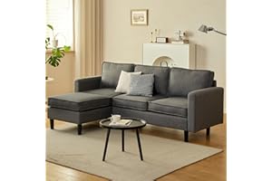MXFURHAWA Maxfurhawa Convertible Sectional Sofa, L Shaped Couch with Reversible Chaise, 208cm Sofa Bed, Modern Linen Fabric Sectional Couches for Apartment, Dorm, Bonus Room (Linen - Dark Grey)