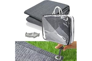 Fiqops Tapis pour auvent 300 x 500 cm, Tapis de Sol Camping Respirant, Lavable, Anti-moisissure, antidérapant, stabilisé aux UV, avec 12 Trous, 13 piquets et Sac de Transport