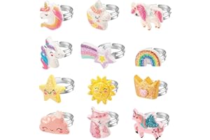Hifot 12 Stück Kinderringe Mädchen, Süße Einhorn Verstellbar Kinder Ringe Set, Prinzessin Ring Schmuck Set für Kinder Geburtstag Kindertag Party Favors Mitgebsel