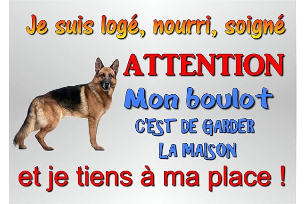 plaque attention chien berger allemand en métal 29 x 20 cm env réf 51