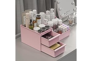 DancesCat Organizer Kosmetyczny Pojemny Łazienkowy z Szufladami - Pojemnik na Szminki, Biżuterię, Kosmetyki do Paznokci i Skóry - Idealny Organizer na Biurko, Toaletkę i Do Łazienki (Różowy)