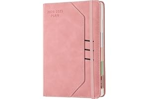 HOLDERZWU Academic Diary 2024-2025 Diary A5 Page a Day - Hardcover Daily Planner with Hourly Schedule, Mid Year Appointment Diary, July 2024 to Jun 2025 (Pink)