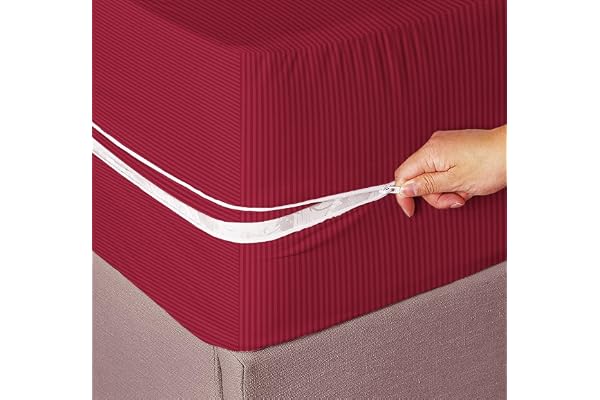 HOMEKART Premium Cotton 220TC 78 x 72 x 8 King Size Double Bed Mattress Cover Protector with Zip/Chain Provides All Around Protection - 1 pc Multicolor (Maroon, 78 x 72 x 8)