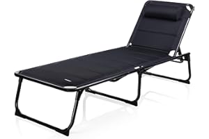 ‎CAMPART Campart BE-0655 Sonnenliege/ Gartenliege Siena, mit Kopfpolster, in 5 Positionen verstellbar, One Size, Dunkelblau, 200 x 67 x 35 cm