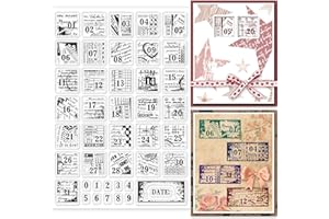 GLOBLELAND Tampons Transparents Date d'Époque Rétro Numéro Texte Fond Joints de Tampon Transparents en Silicone pour DIY Scrapbooking Journaux Cartes Décoratives Faire Album Photo