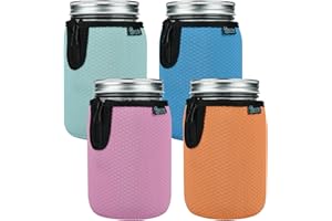 Beautyflier Wide Mouth Mason Jars 32oz Insulators, Regular Mouth 32-Ounces Mason Jar Insulated Cozy Neoprene Canning Cover, Quart Mason Jars Wide Mouth Sleeve Cover (32oz,4Color)