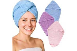 Lafefe 3 Pack Hair Towel Microfibre Hair Towel Wrap, Superior Absorbency, Soft And Anti-Frizz Microfiber Towel, Suitable For Women With All Hair Types (Pink Blue Purple)
