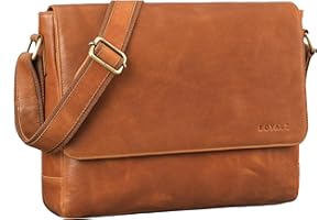 ROYALZ San Diego torba na ramię, męska, skórzana, skórzana torba do zawieszenia, płaska, prawdziwa skóra, aktówka z kieszenią na laptopa o przekątnej ekranu 15"