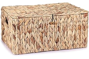 GENERIC OGANAZI Natural Water Hyacinth Wicker Boxes, Woven Wicker Storage Baskets with Lids, Shelf Baskets Storage for Bathroom Bedroom Kitchen Office, 40 * 28 * 19cm (Extra Large)