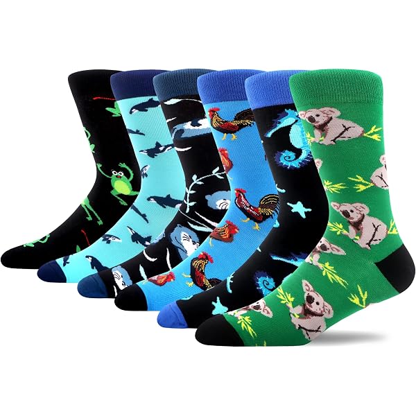 Men's 4 Or 5-Pack Fun Animal Cotton Crew Socks – Crazy Pattern Casual Socks For Daily Wear