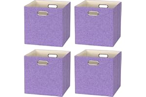 BinWhiz 4 Pack Collapsible Linen Storage Cubes - 33x33x33 cm Fabric Bins for Kallax Shelves, Cabinet, Bookcase, Closet - Versatile Home Organizer Boxes for Decor and Laundry (Purple)