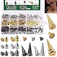 Keadic 360Pcs Zinc Alloy Cone Bullet Spikes with Studs Assortment Set, 7mm 8mm 10mm Bullet Tree Stud Spikes Screws Back Leather Rivets for Clothing Shoe Belt Craft (Gold/Silver/Gunmetal)