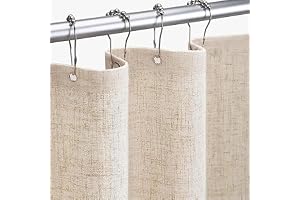 Natural Linen Shower Curtain Boho Farmhouse Shower Curtain Heavy duty fabric is waterproof and moisture resistant, quick drying, with 12 hooks for bathroom (Beige 180 x 180cm)