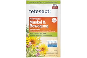 tetesept Sale marino Muscolo & Movimento - Bagno Salute per Sollievo Dopo Movimento con 5 Oli Essenziali - Additivo Benefico Bagno con Sale Marino Naturale - 1x80g