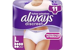 Culottes Pour Fuites Urinaires Always Discreet Femmes Normal, Taille L, x11 Culottes, Retiennent Les Fuites Et Les Odeurs, Confortables Et Presque Imperceptibles