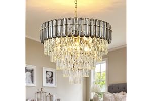 AOOCHOK Luxus Schwarzer Kristall Kronleuchter Modern Pendelleuchte, Rund Hängeleuchte Kristall Lampe, für Esszimmer, Wohnzimmer, Schlafzimmer, Kücheninsel, Φ60cm