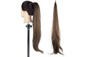 IMISSU Extensiones de cola de caballo de cabello flexible Postizos Peluca de cola de caballo para mujeres (Marrón sólido)
