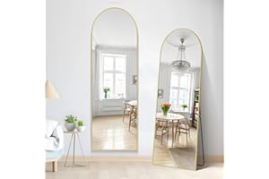 NIMURY Espejo de Pie 161 x 52 cm, Gran Espejo Arqueado de Pared con Marco de Aluminio Dorado, Espejo de Cuerpo Entero para Baño, Dormitorio, Entrada y Pasillo