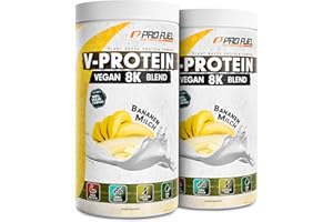 PROFUEL Wegański banan białkowy 2 x 750 g - mieszanka białka V 8K - niezwykle smaczne i kremowe - z białkiem ze słonecznika, ryżu, grochu, konopi, dyni i wielu innych - roślinny proszek białkowy z 81% białka