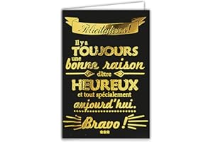 Afie 69-7051 Carte félicitations texte heureux avec dorure Format 12 x 17,5 cm + Enveloppe Blanc