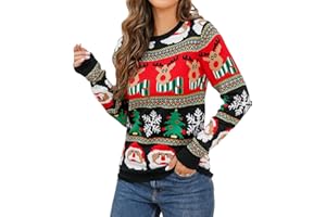 IFFEI Womens Ugly Christmas Jumper Long Sleeve Crew Neck Ladies Novelty Knitted Xmas Pullover