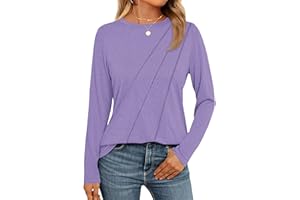 WNEEDU Damen Langarmshirt Lose Rundhals Pullover Damen Sweatshirt Oberteile Herbst Winter Casual Falten Tunika Tops