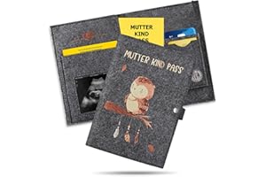 Mutter-Kind-Pass Hülle aus Filz – Eule auf Ast Design – Mit Innenfächern für Impfpass, Dokumente und Ultraschallbilder – Hochwertiger Schutz, Wunderschönes Geschenk für Schwangerschaft & Geburt