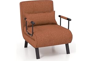 COSTWAY 4 in 1 Poltrona Letto Singolo, Poltroncina Pieghevole con Schienale Regolabile in 6 Posizioni, Sedile Imbottito Robusto, Divano Letto per Casa Ufficio, 79x65x79 cm (Caffè)